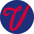 Logo design featuring a stylized red 'V' on a blue background.